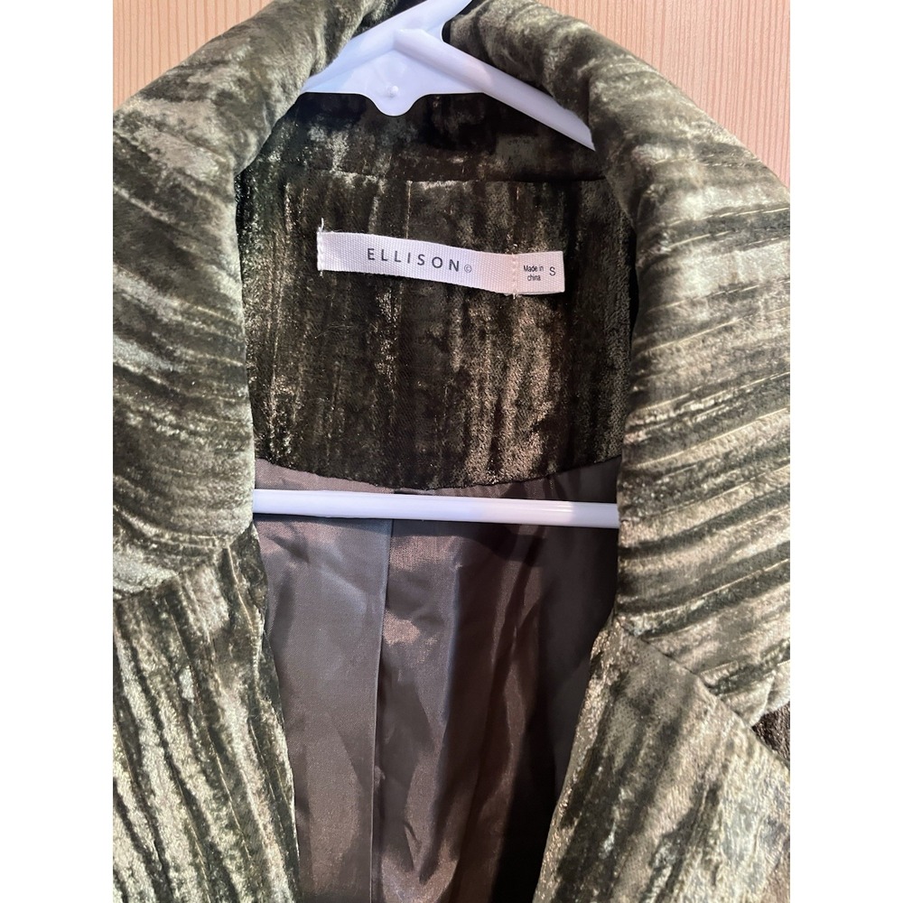 Ellison Olive Velvet Blazer Women Size Small Single Button Tailored Flap Pockets - Picture 4 of 13